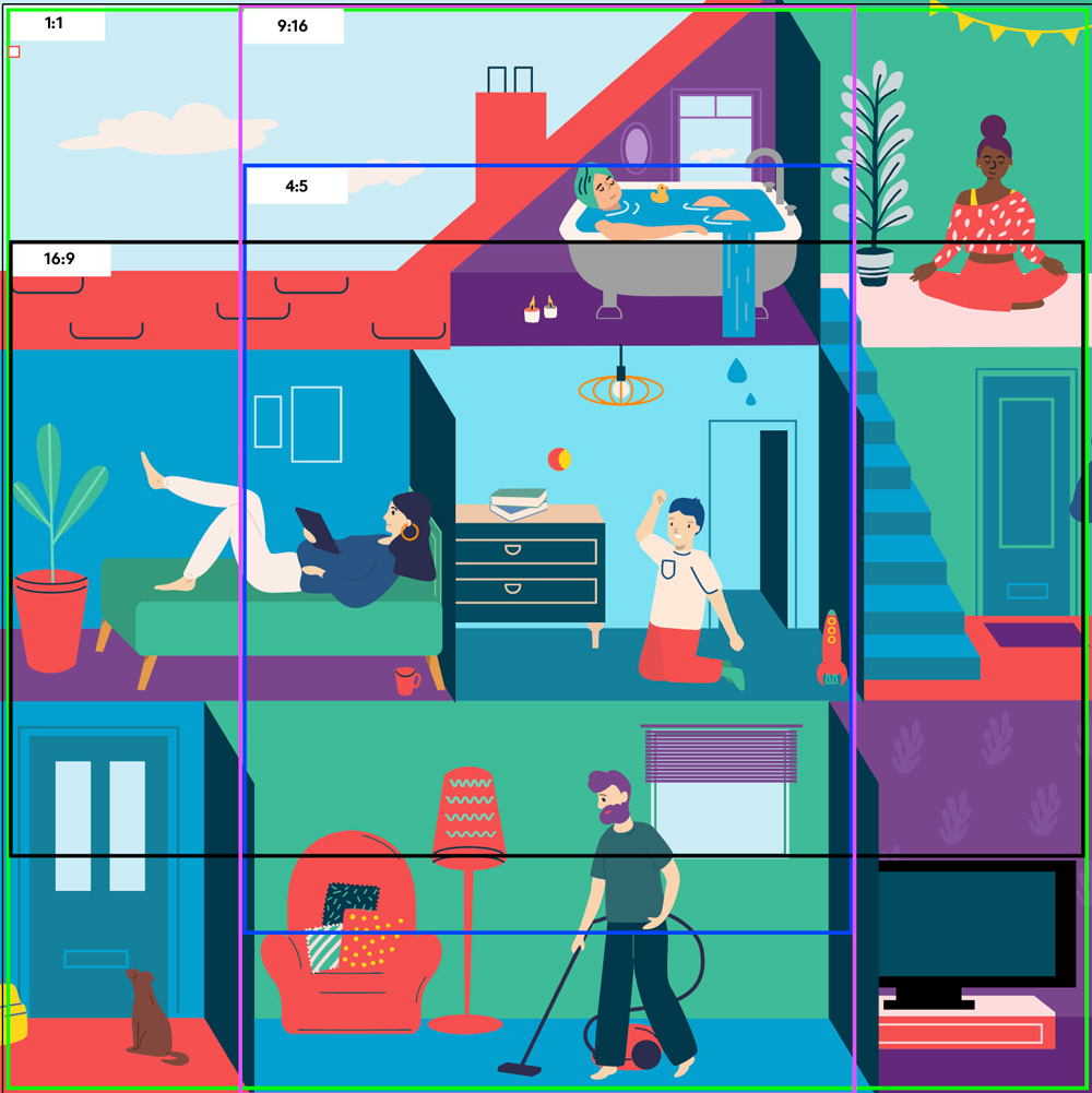 Childline Family Relationships Animation. This image shows how the master square animation could be easily reformatted for various social media channels.