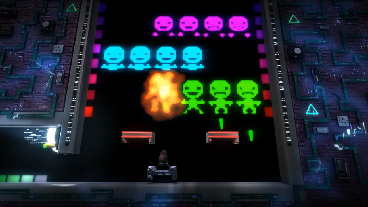 Little Big Planet animated game trailer screenshot - space invaders.