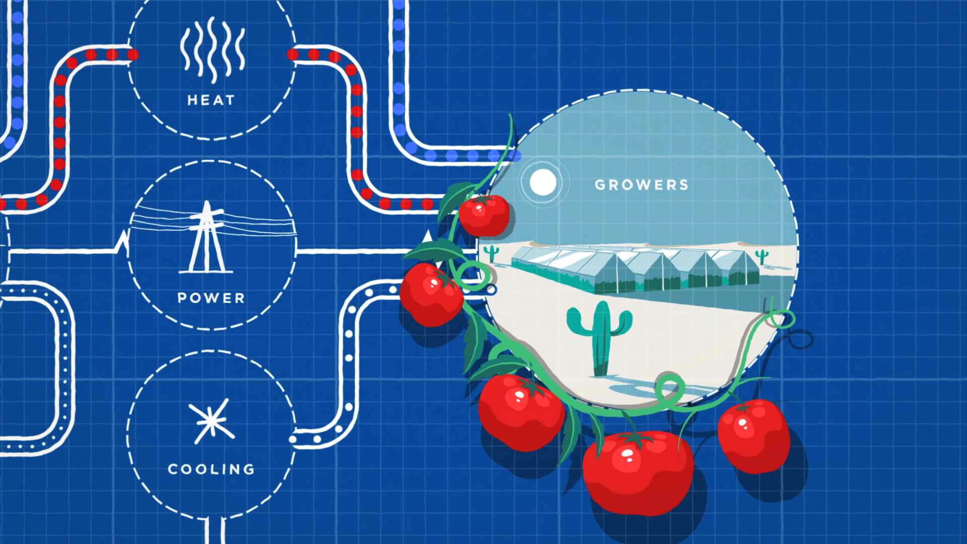 Sundrop Farms Animated Brand Film: still image taken from a diagramatic explainer section