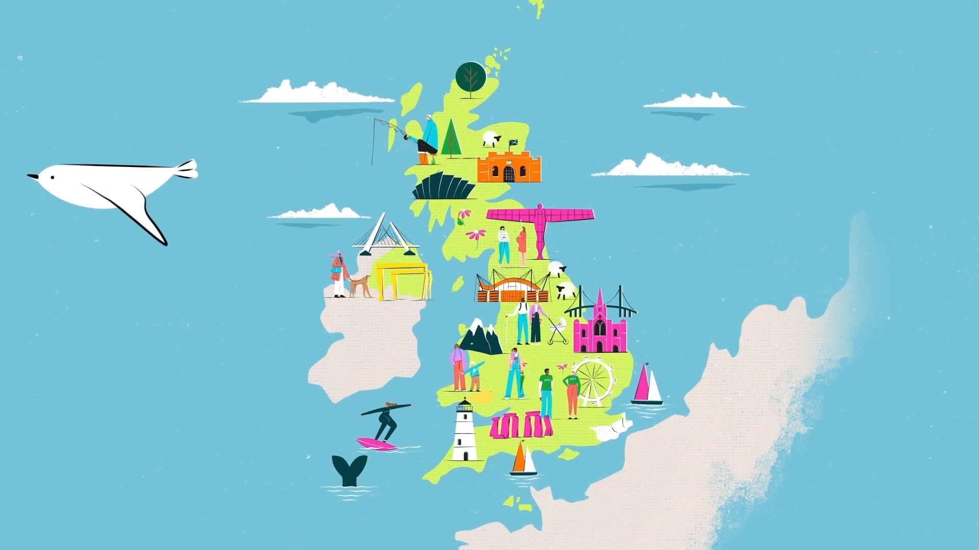 Quirky illustrated map of the UK