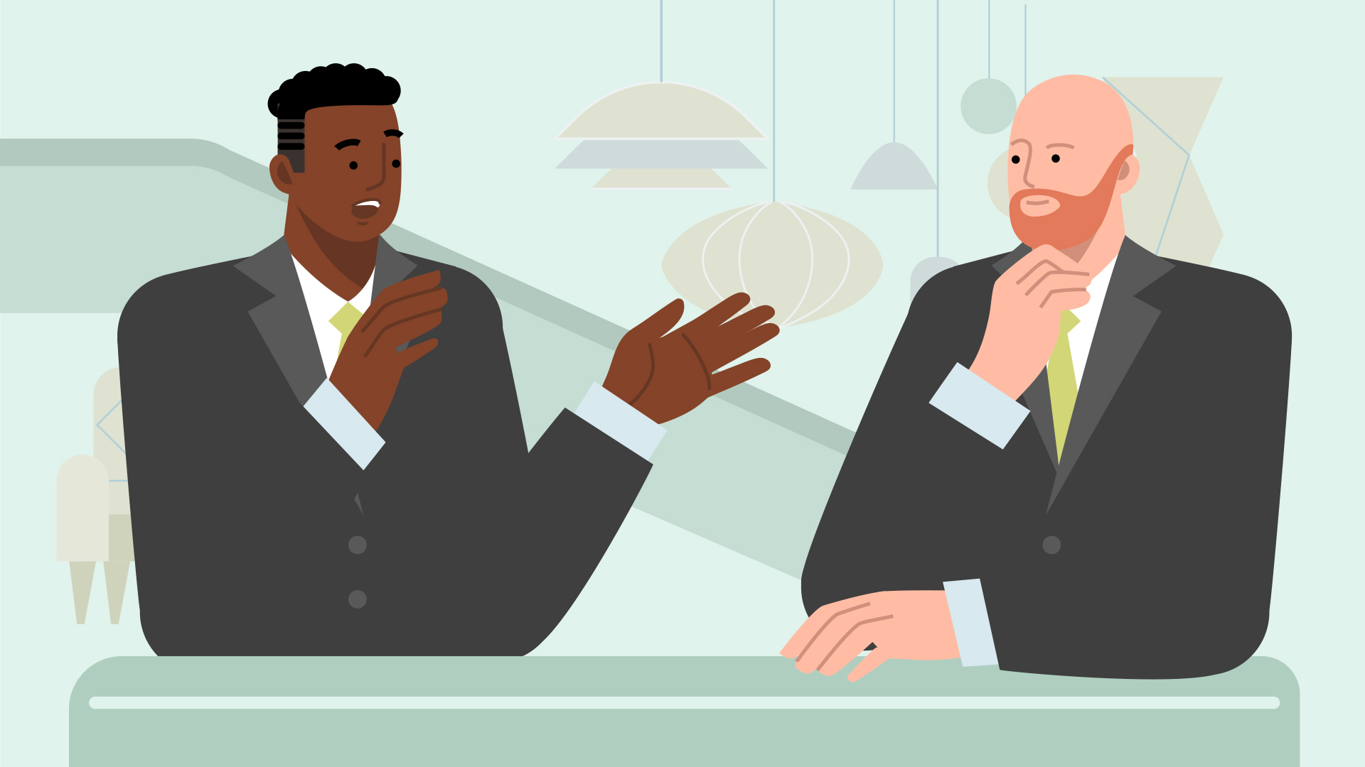 Two characters chatting. Motion graphics, character design. 