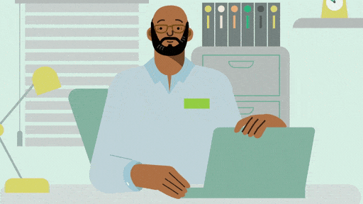 Character design - man on laptop. E-learning animation. 